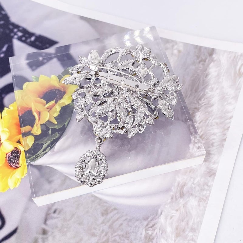 LAXPICOL Wedding Bridal Big Brown Crystal Rhinestone Bouquet Brooch Pin for Women Golden Tone - Image 4